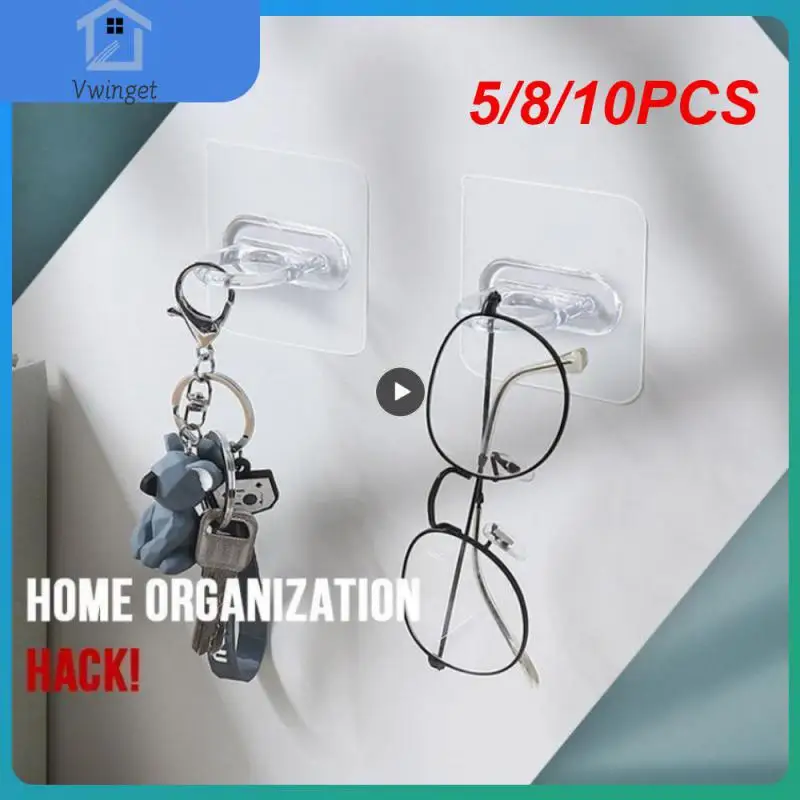 

5/8/10PCS Sucker Hanger Shampoo Organizer Multifunctional Clothes Storage Rack Transparent Reusable Ring Sticky Hook Round Hook