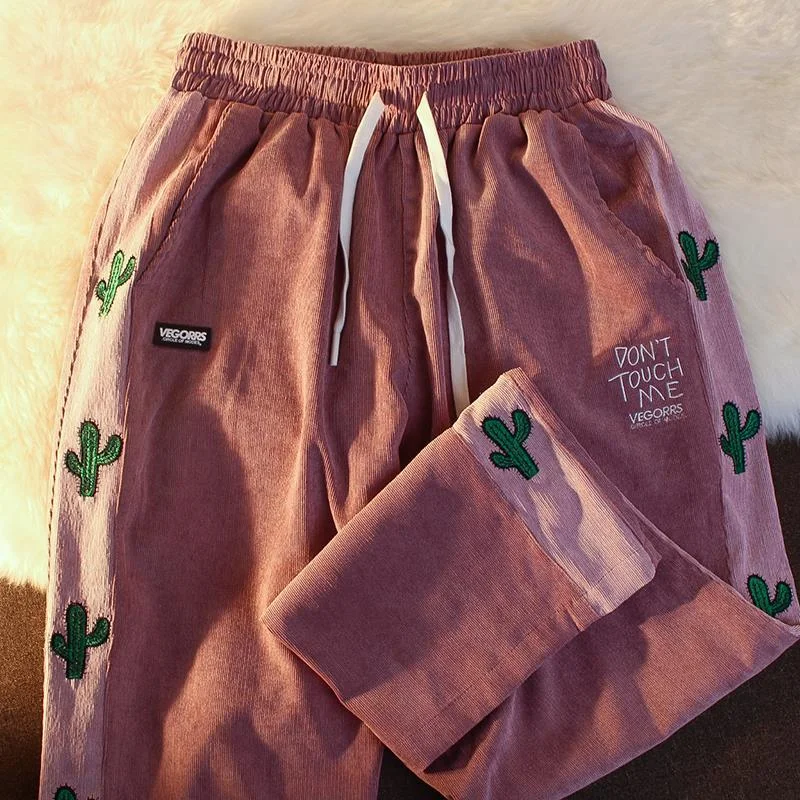 

2023 Y2K повседневные розовые вельветовые брюки, женские широкие брюки в Корейском стиле Харадзюку, винтажные свободные осенне-зимние теплые брюки