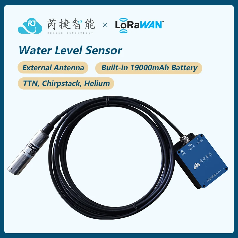 Rejeee LoRaWAN su basınç sensörü, dahili pil, harici anten, IP67, helyum, TTN, Chirpstack ile uyumlu