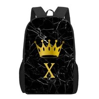 letter monogram marble crown 3d print school bags for teenager boys girls unique children kids backpack book bag student bookbag