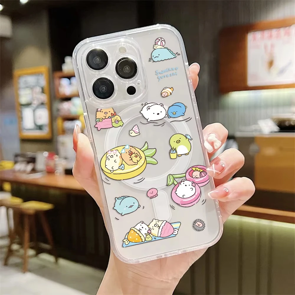 Фото Милый магнитный чехол для телефона S-Sumikkogurashis для iPhone 18 17 16 15 14 13 12 11 8 Air Plus Pro Max X XR XSMax, мягкий прозрачный чехол из ТПУ. №4