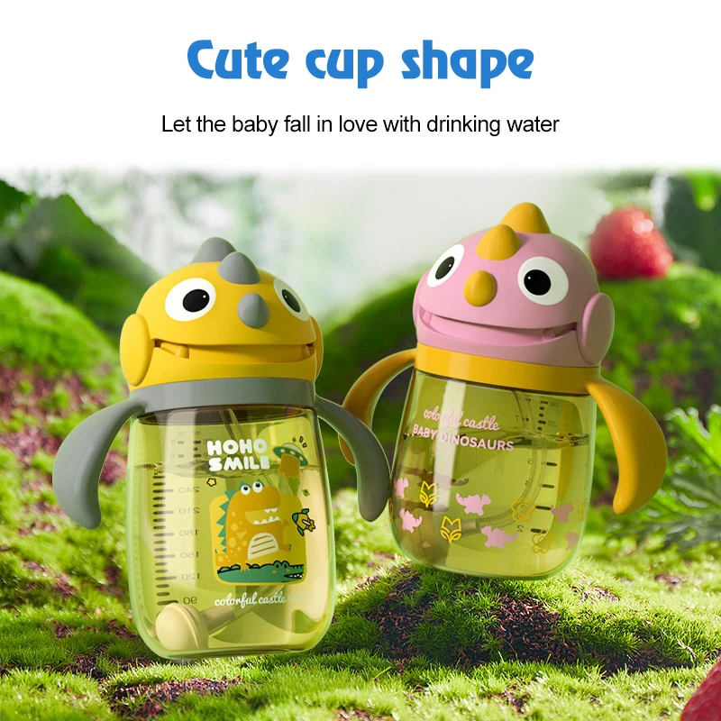 Qshare Children's Cartoon Drinking Cup Baby Straw Gravity Ball Learning Drinking Bottle Anti Choking Outdoor Portable Water Cup