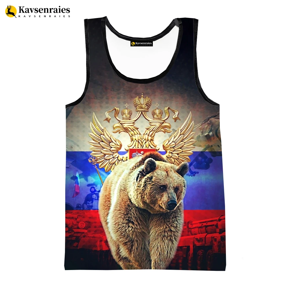 

Майка с 3D-принтом российского медведя, модная повседневная рубашка без рукавов с российским флагом, уличная одежда в стиле хип-хоп, большие размеры, для мужчин и женщин