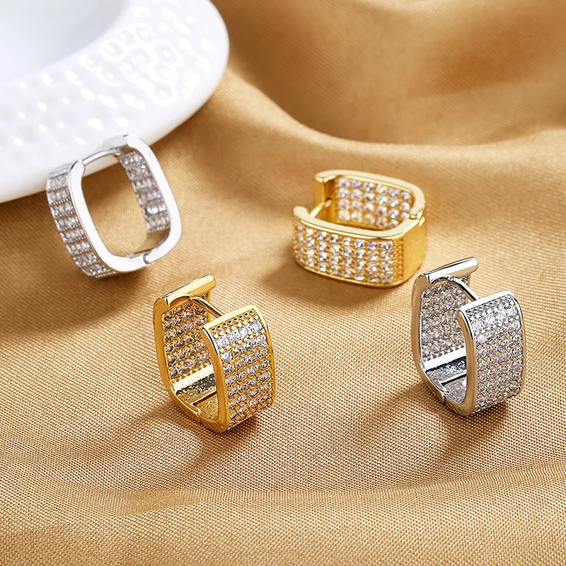 

Hemiston Pave Zircon Luxury Square Earrings, European Romantic Jewelry Gift For Women TF Gift