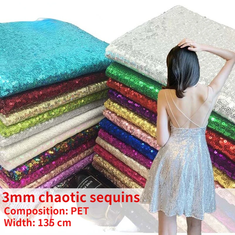 

FABRIC BY YARD Tablecloth Stage Clothing Wedding Dress Encryption Fabric 3mm Sequins Glitter DIY Embroidery Lining