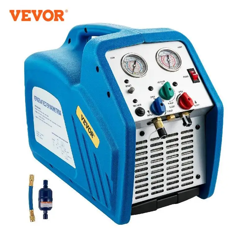 

VEVOR Refrigerant Recovery Machine 115V 60Hz Portable Freon Recycle Unit for Automotive A/C Systems 1HP Dual Cylinder Blue