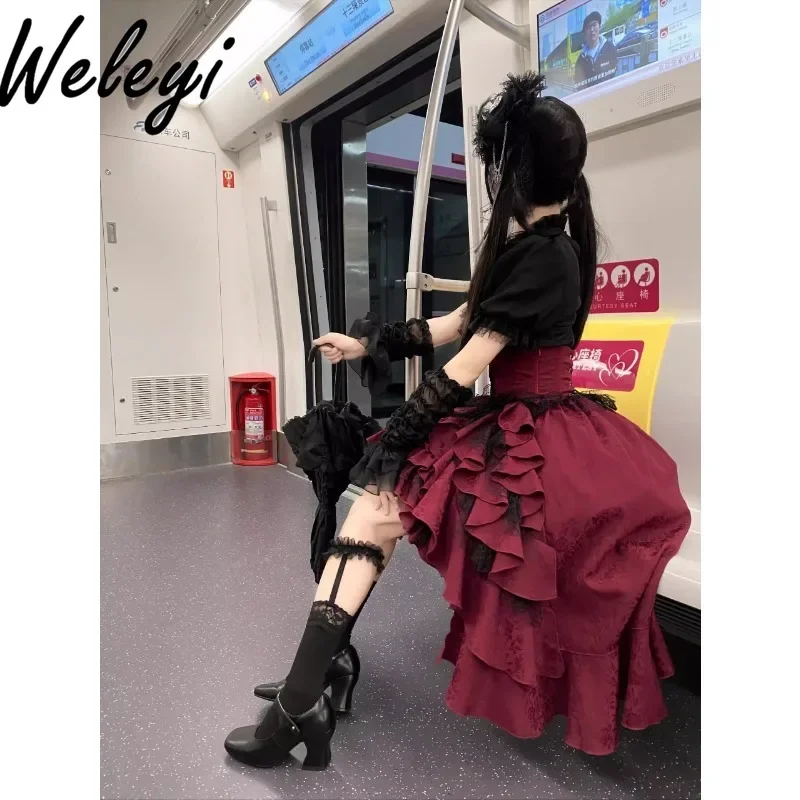 Рождественский костюм Jirai Kei в темном готическом стиле Ropa De Mujer 2025 г. модный