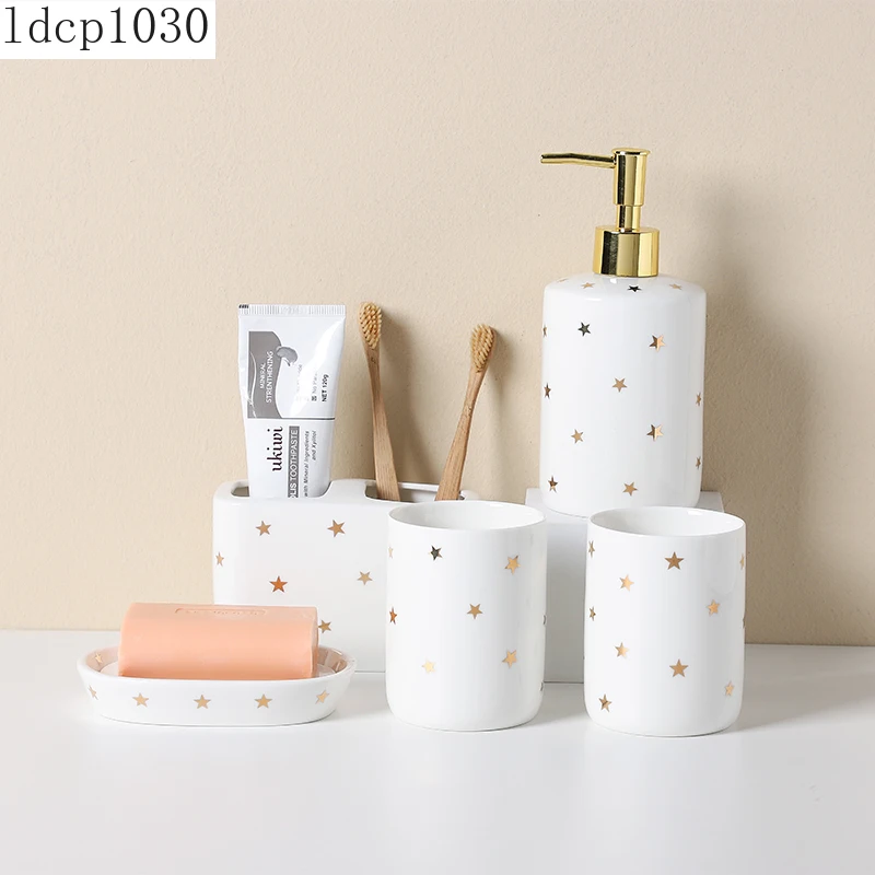 

Household Bathroom Supplies White Ceramic Toothbrush Holder Lotion Bottle Toothpaste Dispenser Bathroom Decoration Accessories