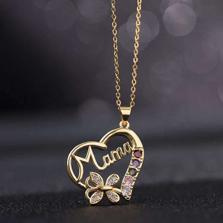 

Fashion Cute Mother's Day Mother Necklace Colorful Heart Butterfly Exquisite Collarbone Chain Charm Gift Elegant Accessories