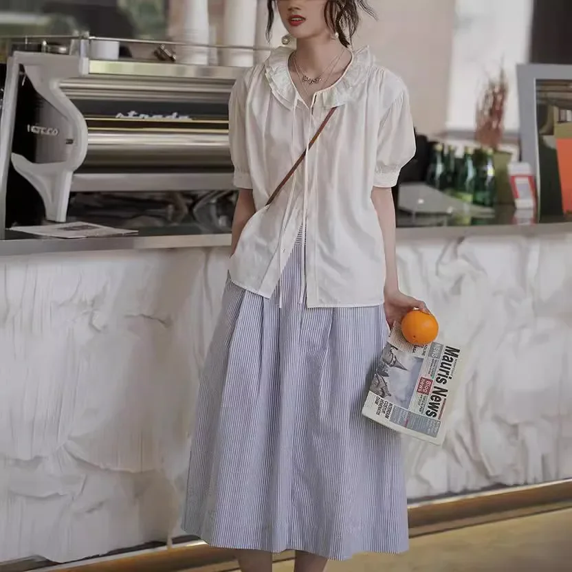 Винтажная элегантная вышитая хлопково-льняная блузка с пышными рукавами и