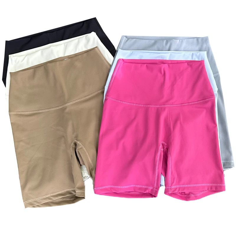 

Solid Color Sports Shorts High Waist Yoga Shorts Slim Fit Butt Lift Gym Running High Elastic Nylon Shorts