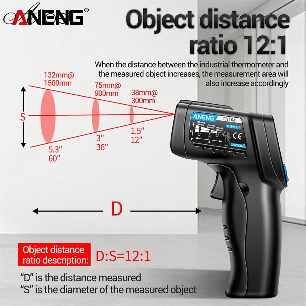 

Digital Infrared Thermometer Non-contact Laser Temperature Meter High/Low Alarm Handheld Pyrometer Industrial Outdoor Hygrometer