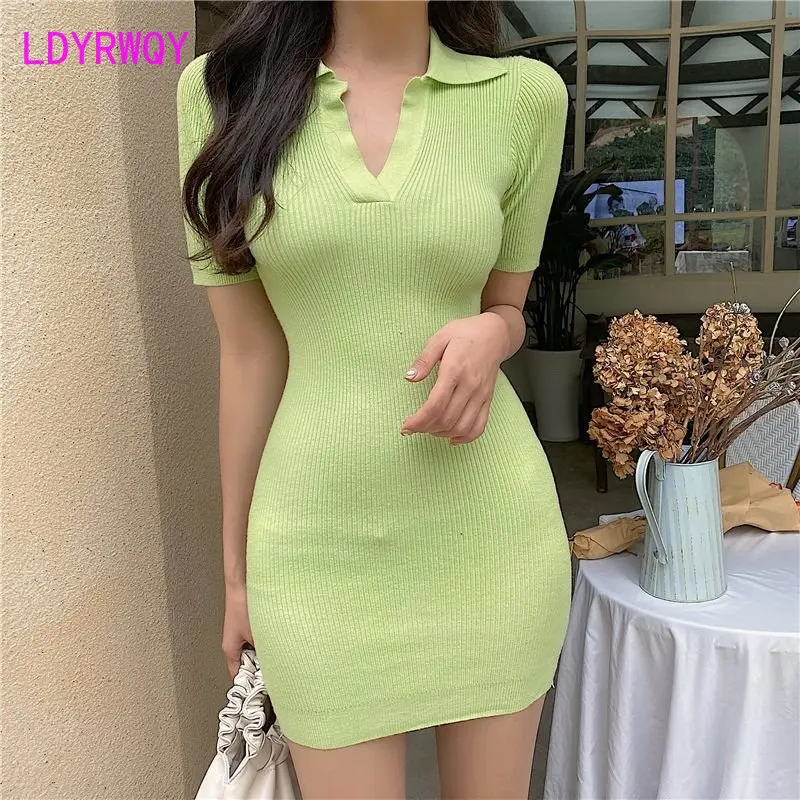 Сексуальное трикотажное синее облегающее бедра платье женское летнее