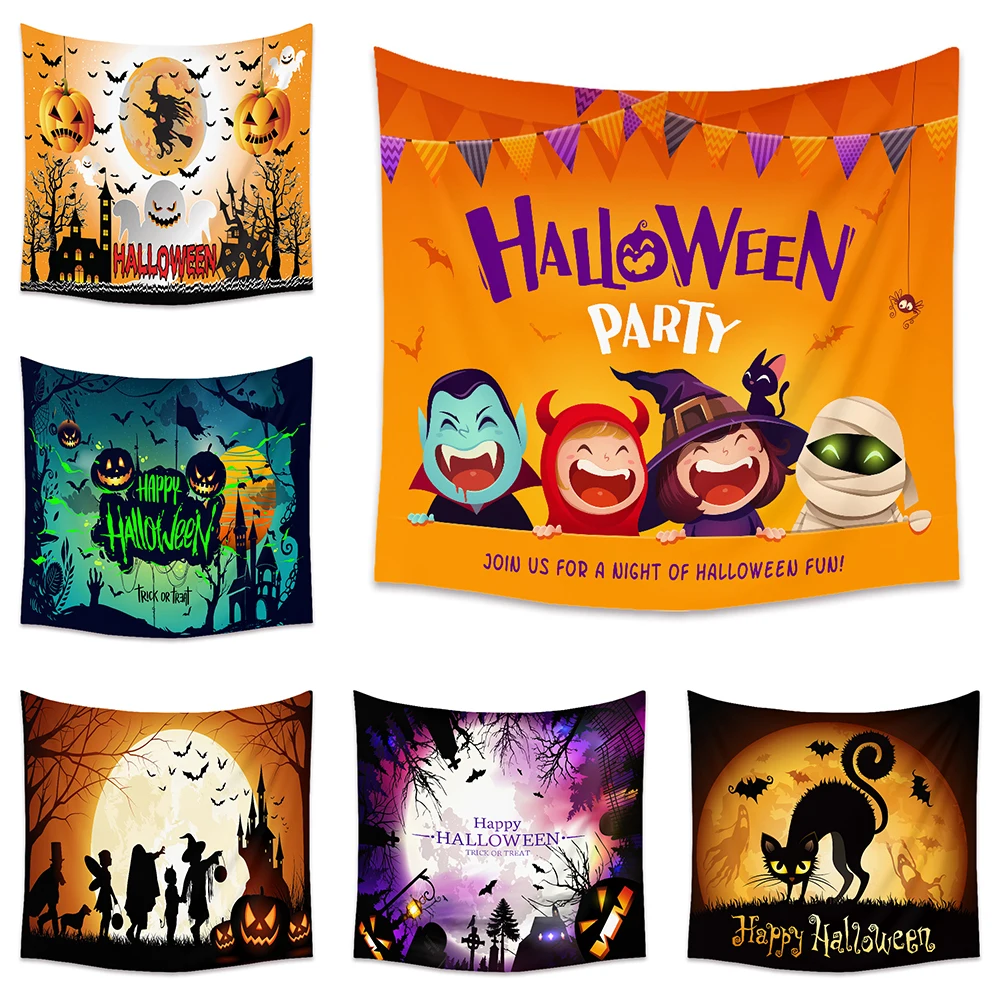 

Halloween Tapestry Room Living Room Wall Decor Backdrop Cloth Skull Pumpkin Party Banner Wall Art Home Decor Tapestry