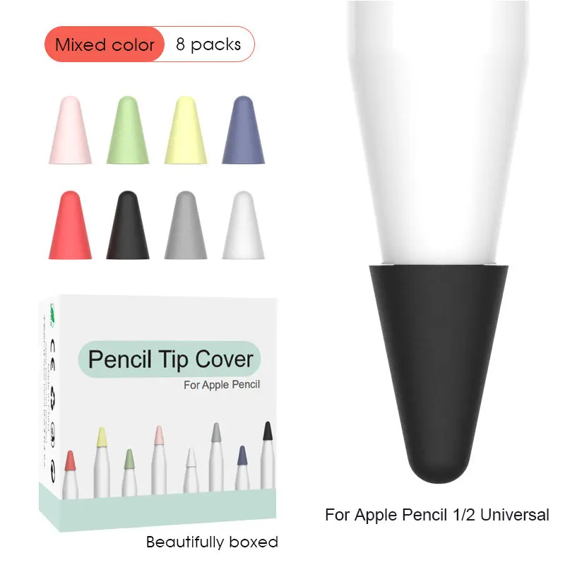 

8pcs Replacement Pencil Tip Cover For Apple Pencil 1 2 Generation Stylus Touch Pen Nib Skin Cap Soft Silicone Protective Case