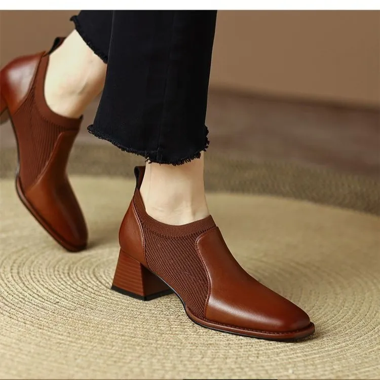 

Women Pumps Shoes Genuine Leather Office Lady GLADIATOR High-Quality Elegant Shoes Lagre Size Comfortable ThICK Heels