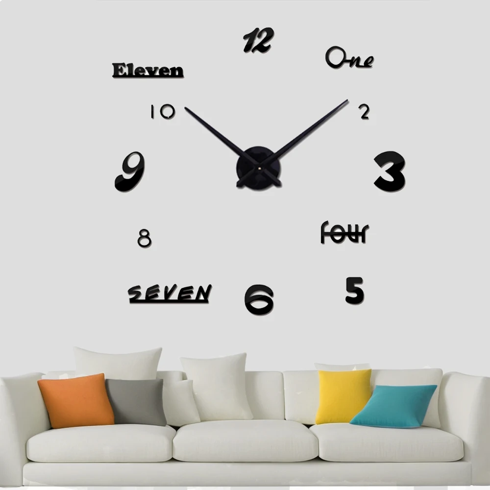 

Large DIY Wall Clock Kit 3D Modern Frameless Wall Clock with Mirror Number Stickers for Home Living Room Bedroom Office Decor
