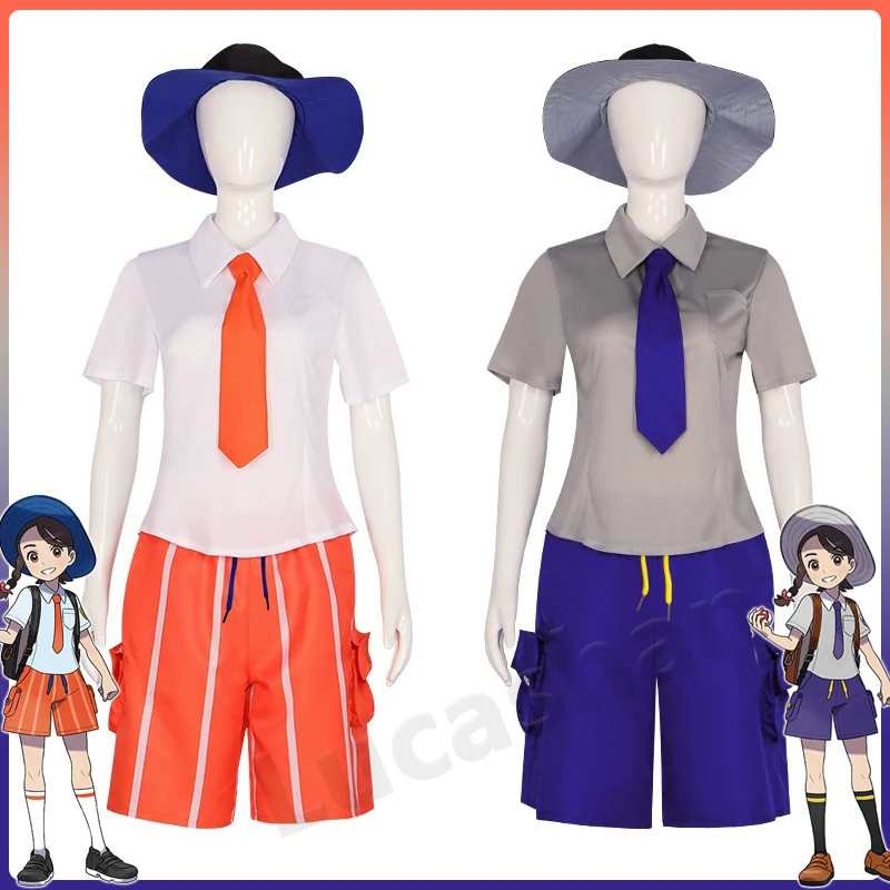 

Pokemon Scarlet And Violet Naranja Uva Academy Cosplay Costume Hat Shirt Shorts Tie Socks Outfits Juliana Florian School Uniform