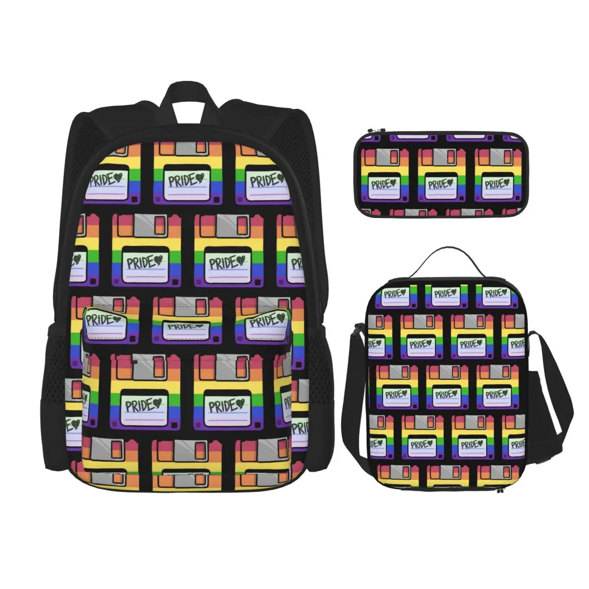 Фото Рюкзаки Pride Floppy Disk для мальчиков и девочек, школьные сумки для студентов, детские ранцы, сумка для обедов, пенал, набор из трех предметов №1