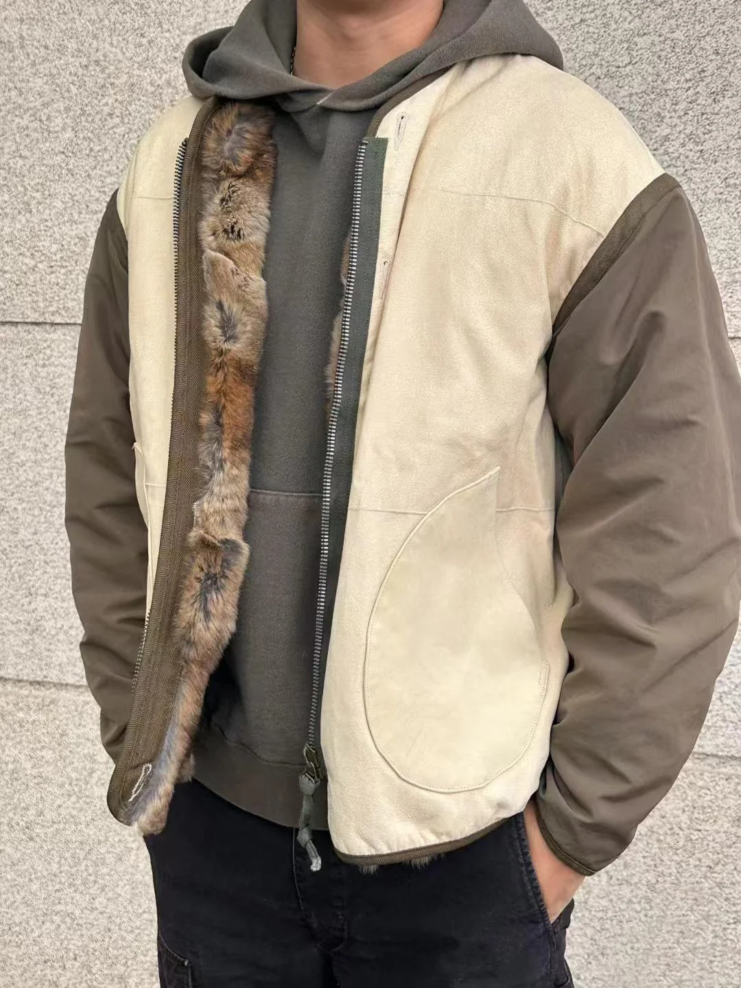 Мужская двусторонняя куртка из овчины VISVIM FIL 24SS IRIS JKT(RBT) кроличьего меха