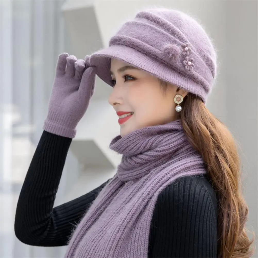 

Comfortable Light Weight Knitted Beanie Hat Scarf Gloves Set for Date