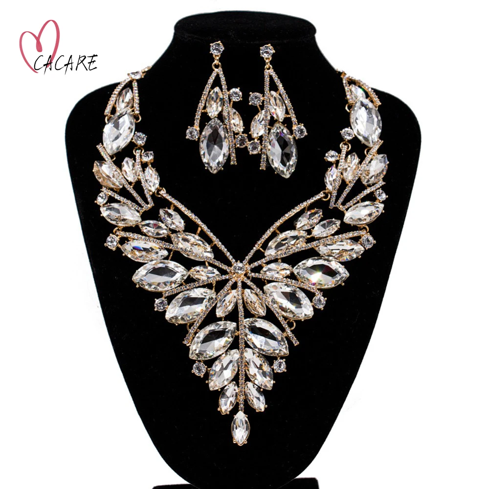 

Luxury Vintage Jewelry Set Necklace Earrings Maxi Women Big Pendent CHEAP Statement Collares F0184 with Rhinestones 5 Colors