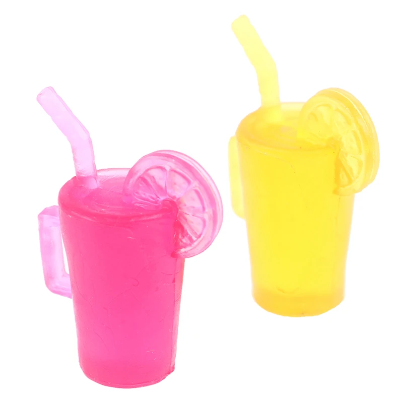 

2Pcs Mini 1:12 Dollhouse Miniature Food Lemon Tea Juice Cups Drinks Doll House Drinks Model Toy