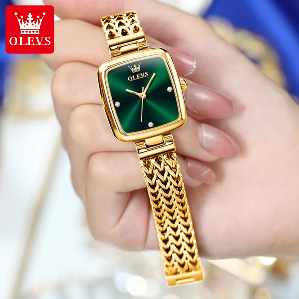 2023 OLEVS Ladies Watches Top Brand Luxury Fashion Stainless Steel Gold Bracelet Watch Women GreenQuartz Clock Waterproof Watch
