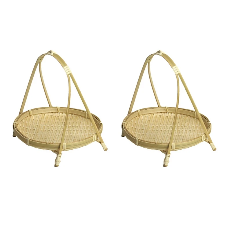 

5X Bamboo Weaving Straw Baskets Tier Rack Wicker Fruit Food Storage Kitchen Decorate Round Plate Stand Single Layer