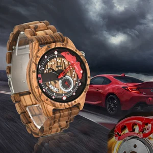 Imported Men's Brake Disc Wooden Watch Wristwatches Multifunctional With Calendar Red Clock Wheel Wood Watche