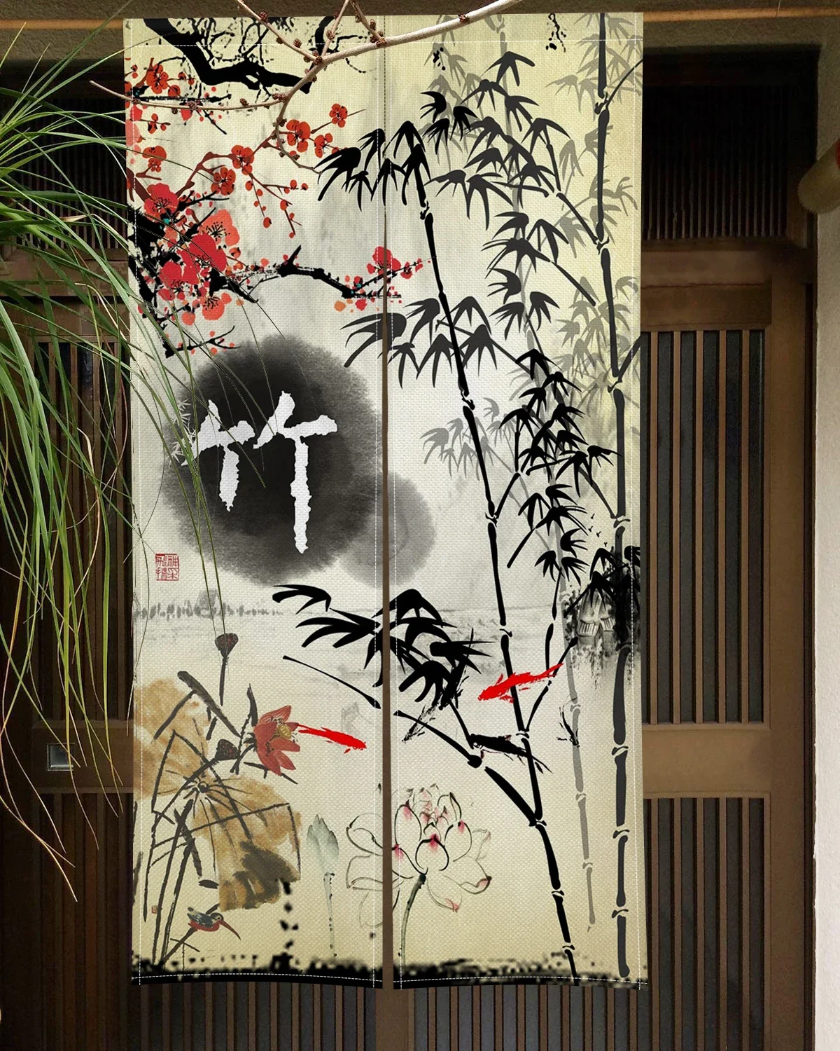 Китайская традиционная бамбуковая дверная дверь с чернильным рисунком японская