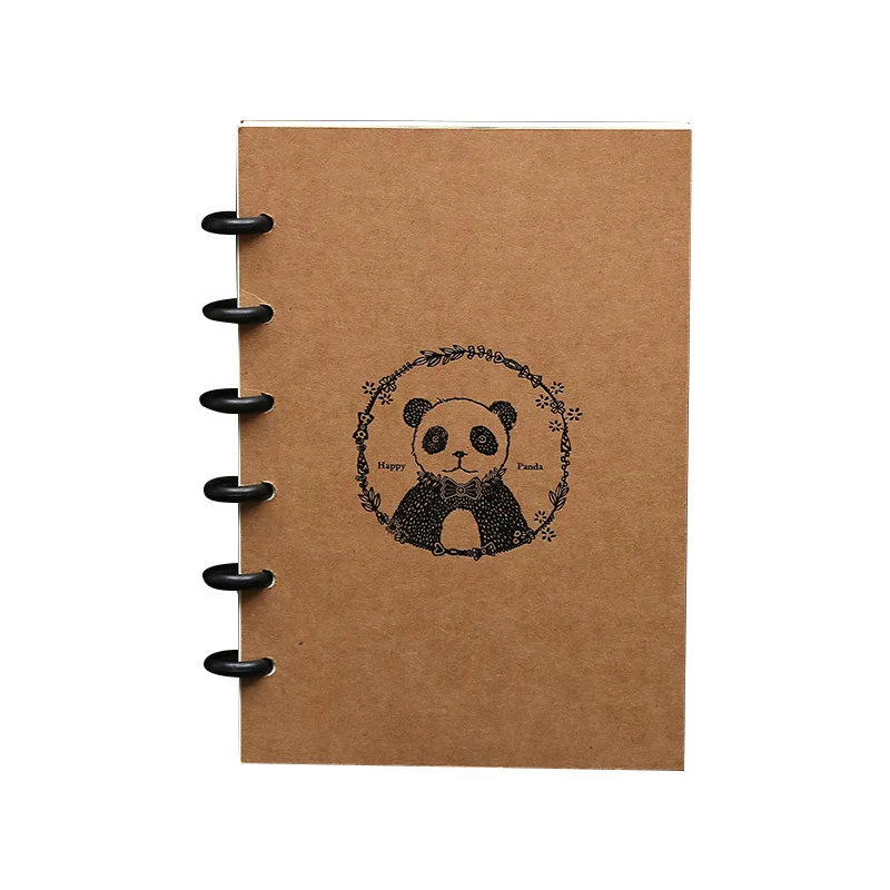 A5 Disc Buckle Loose-Leaf Notepad Creative Panda Coil Notebook Kraft Paper Cover Sketch Stationery Learning Travel Planner