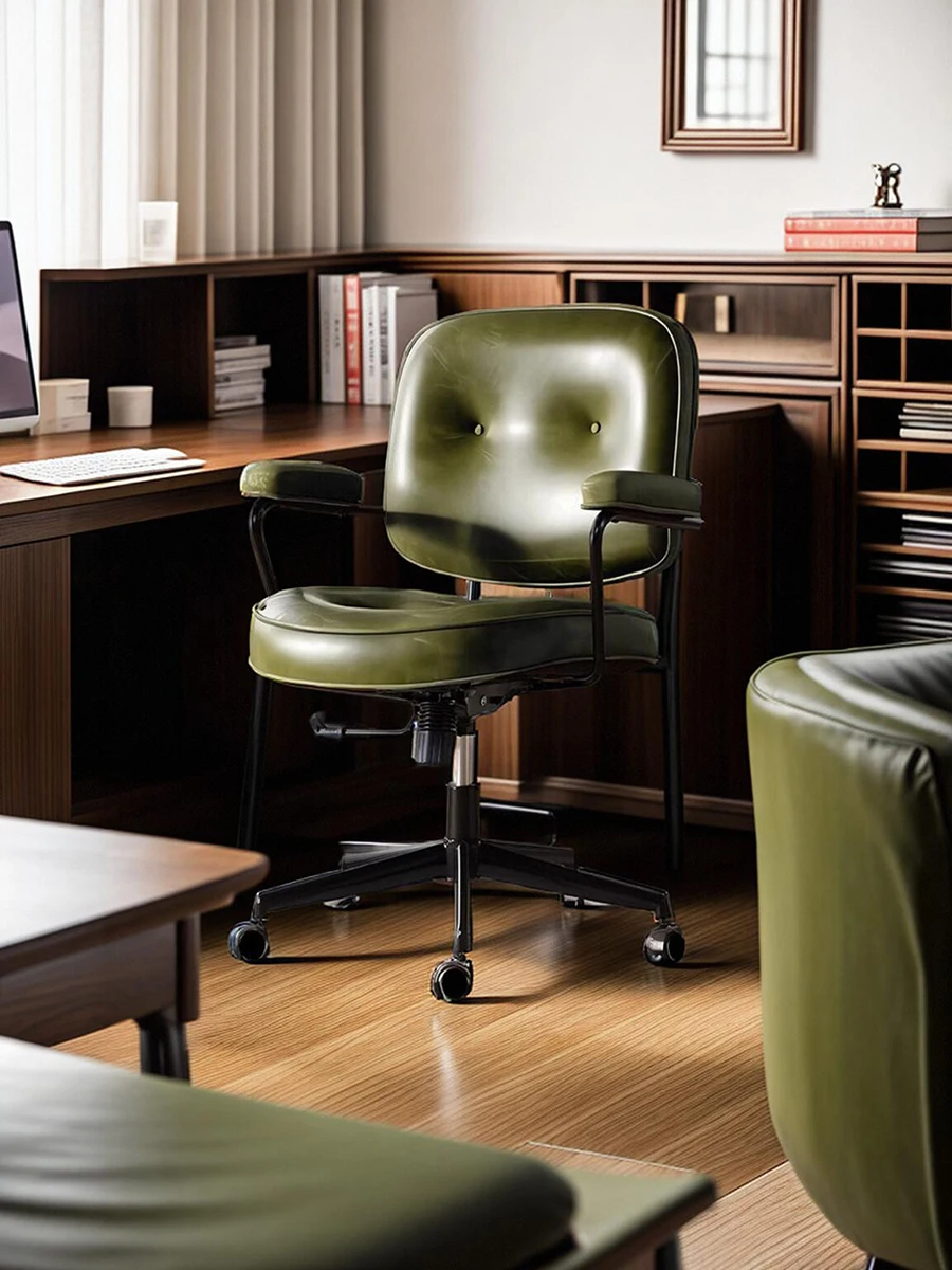 Кожаный компьютерный стул для дома удобный сидячий учебы подлокотник книжный