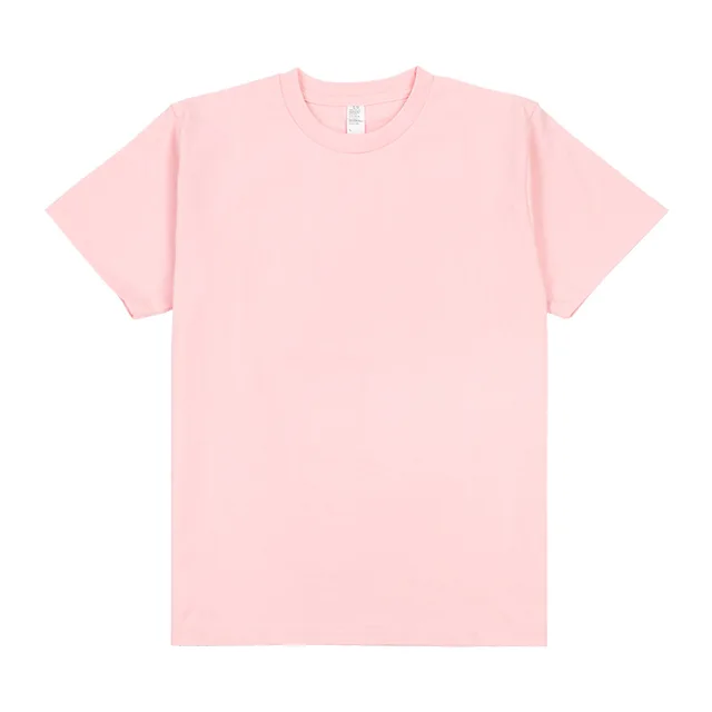 Large size 250g candy color light pink lotus root pink loose solid color cotton short-sleeved T-shirts for men and women 3