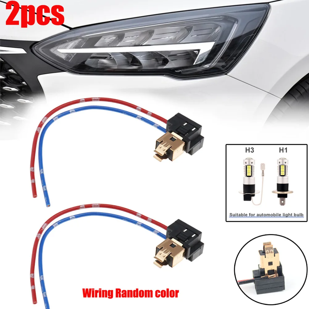 

2pcs H1 H3 Car Light Bulb Socket Crooked Plug Copper Core Double Wire Bakelite Plug Car Lamp Socket Connector Wire