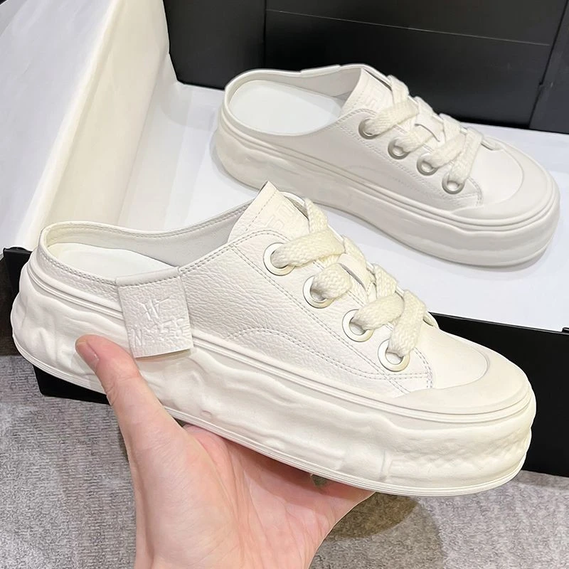 Women Slippers Thick Bottom Round Head Vulcanized Shoes Outdoor Lace Up Comfortable Non-slip Walking Sneakers Sapatos Feminino