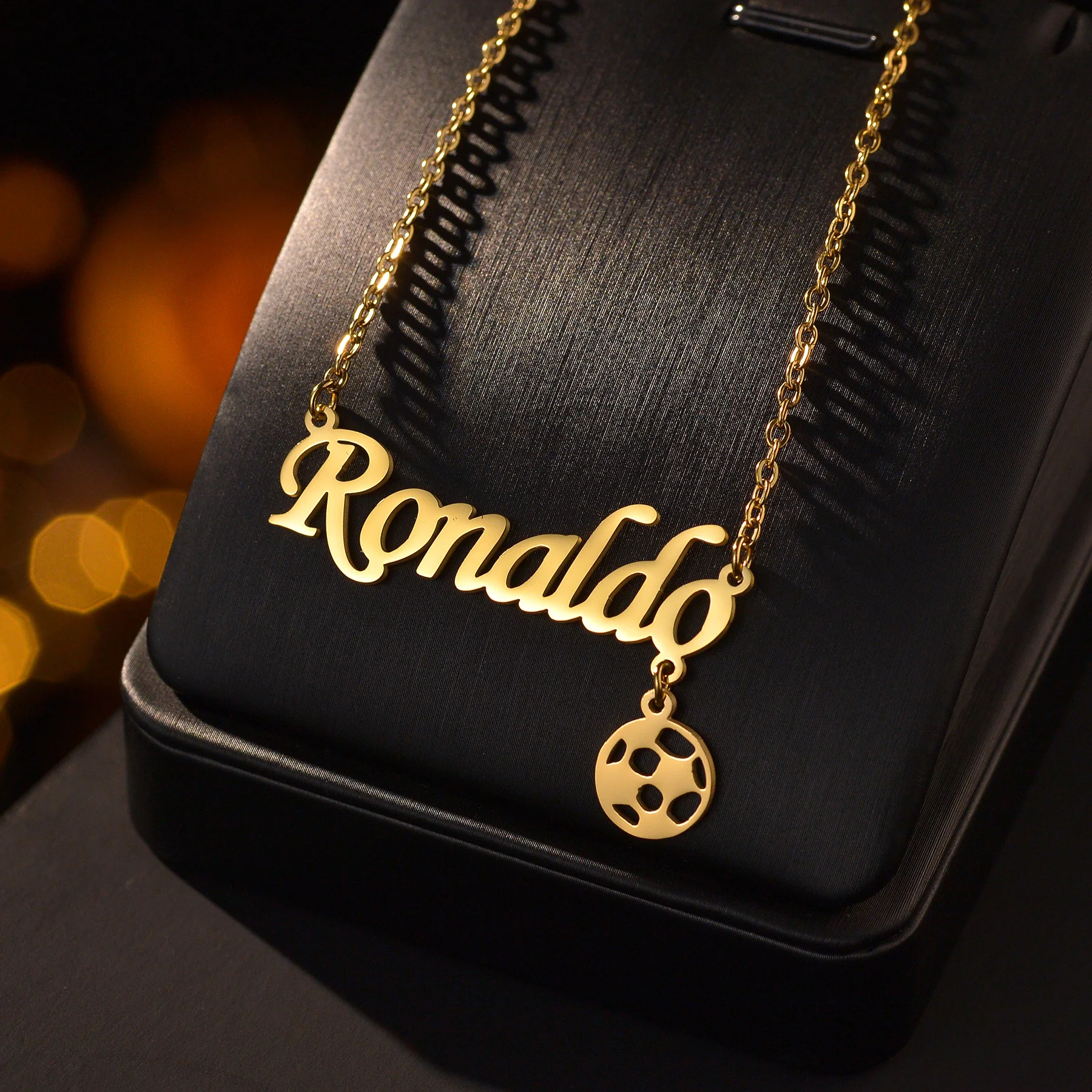 

Personalized Customized Name Necklace Stainless Steel Jewelry Sports Football Charm O-Chain Choker Jewelry Wedding Party Gift