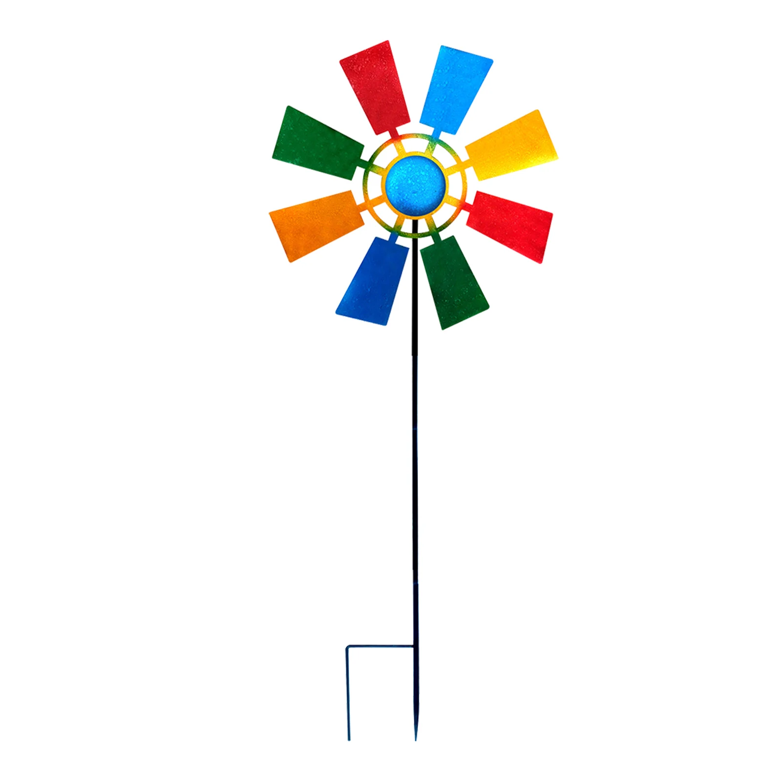 

Durable Outdoor Yard Iron Windmill Gift Park Patio Winnower Ground Wind Spinner Easy Install Ornament Rainbow Garden Decor Lawn
