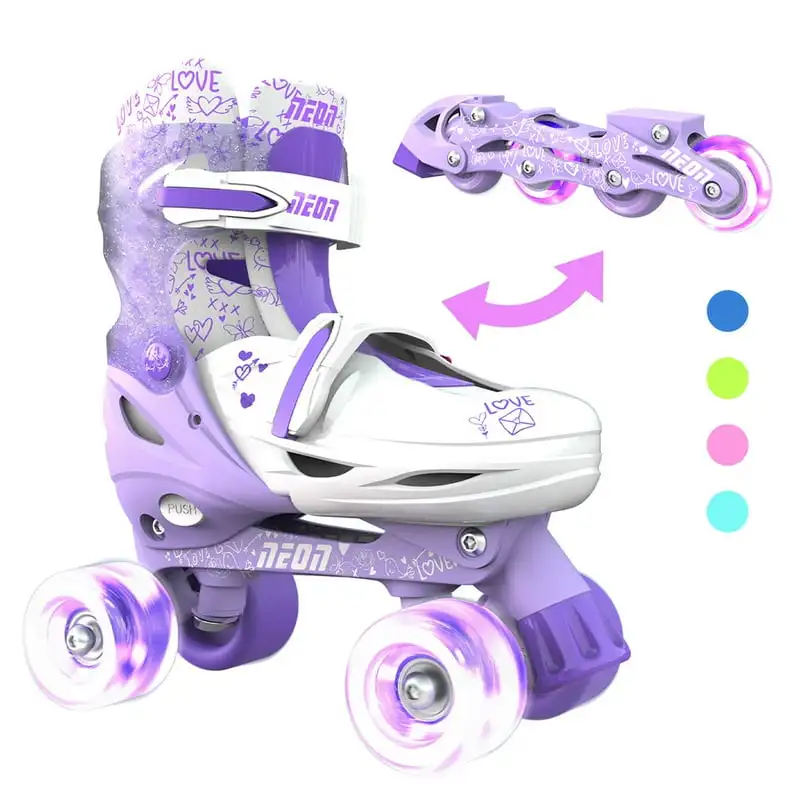 

2-in-1 Skates Inline and Quad - Girls, Size 3-6 Adjustable, One Pair, Purple Roller skates accessories Grip tape skateboard Lon