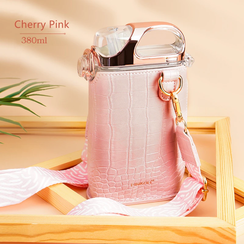 

Lovely water bottle portable sports water bottle with rope straw suitable for students and adults outdoor cup with leather cover