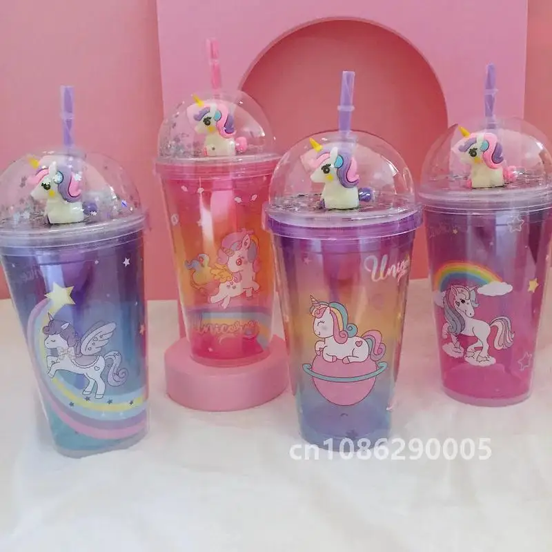 450 мл летняя соломенная чашка с единорогом двойная пластиковая для льда