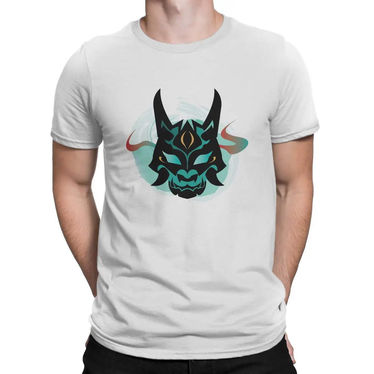 

Genshin Impact Online Role Playing Fashion Newest TShirt for Men Xiao Yaksha Mask Round Collar Basic T Shirt Birthday Gifts