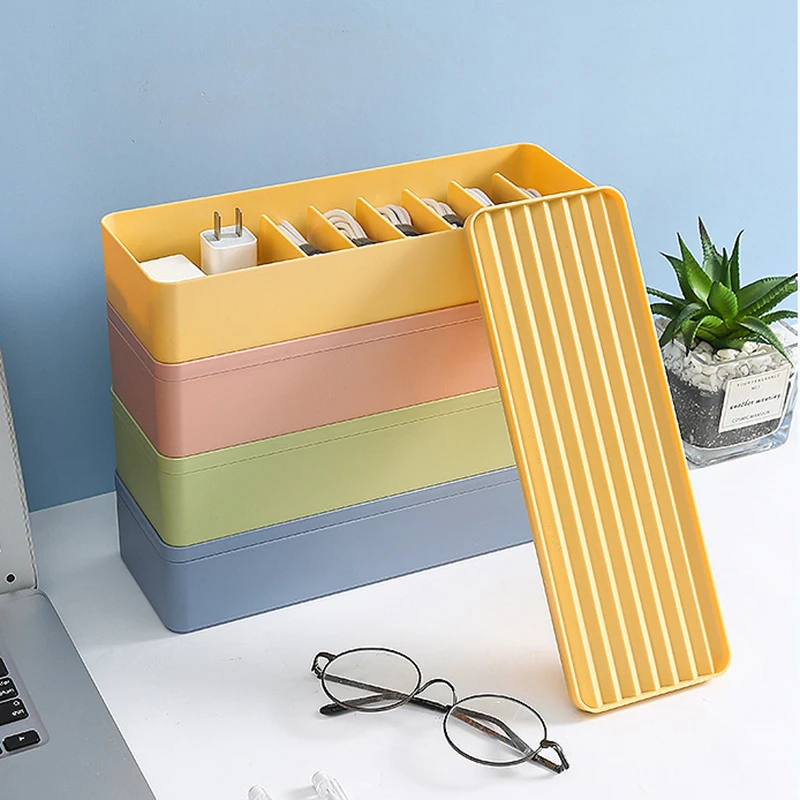 

Multifunctional Headset Data Charging Line Cable Storage Box Colour Plastic Storage Container for Desk Stationery Organize Tools