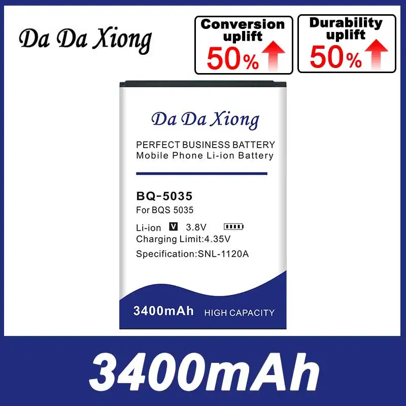 

DaDaXiong 100% New 3400mAh Bateria for BQ BQS 5035 BQ-5035 Free Double-Sided Tape Sticker