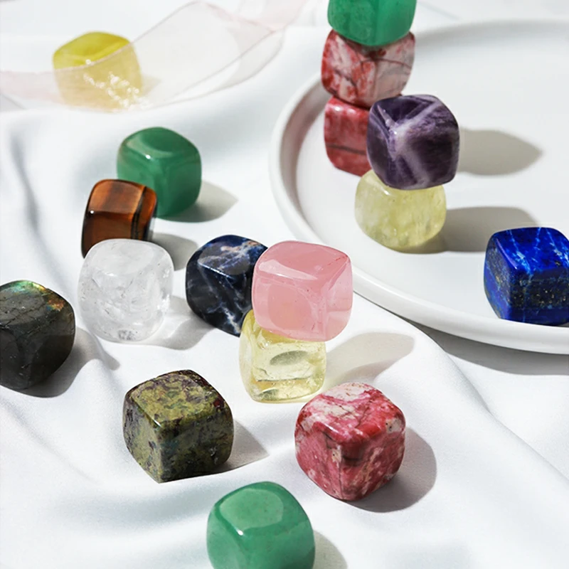 Natural Crystal Stone Ice Tartar Amethyst Rough Polished Cube Sculptures Square Suitable Crafts for Alcoholic Beverages 1PC