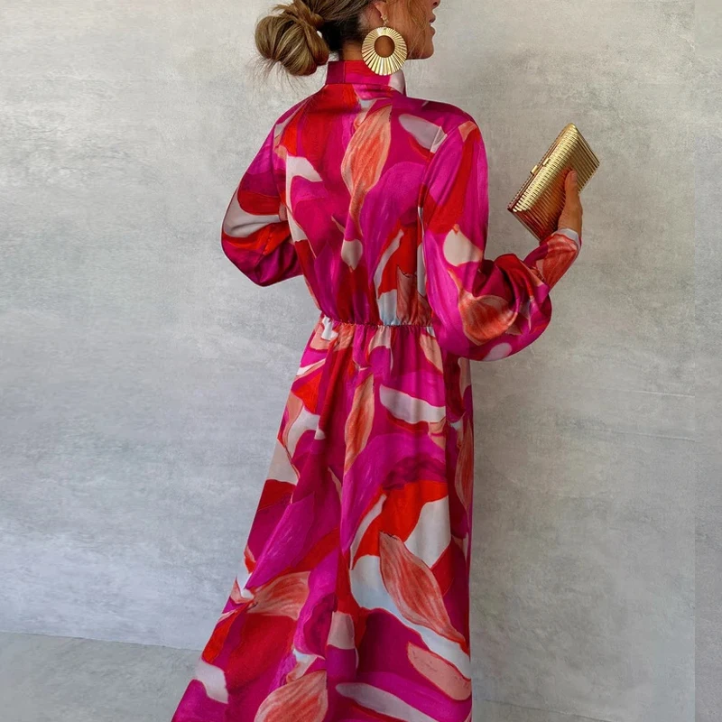 Элегантное офисное длинное платье с графическим принтом 2024 шикарное женское