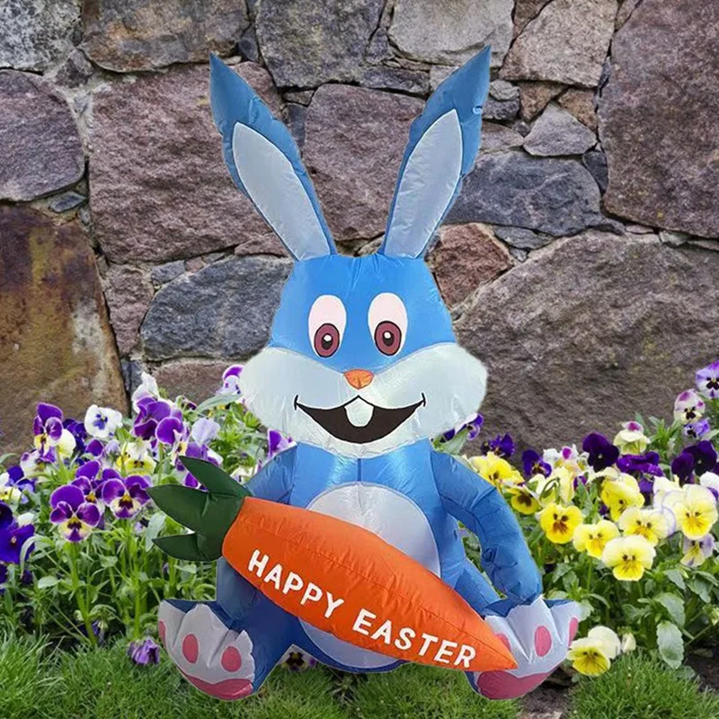 

LED Light Up Inflatable Easter Cute Bunny Rabbit With Carrot Decoration For Party Yard Lawn Garden Decor Blue