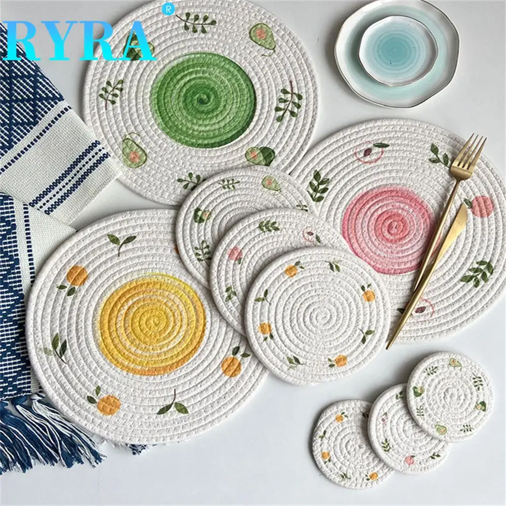 

Cotton Yarn Dinner Mat Hand Tied Table Decorative Mat Table Plate Mat Tableware Mat Coaster Placemat Household Dish Pad Durable