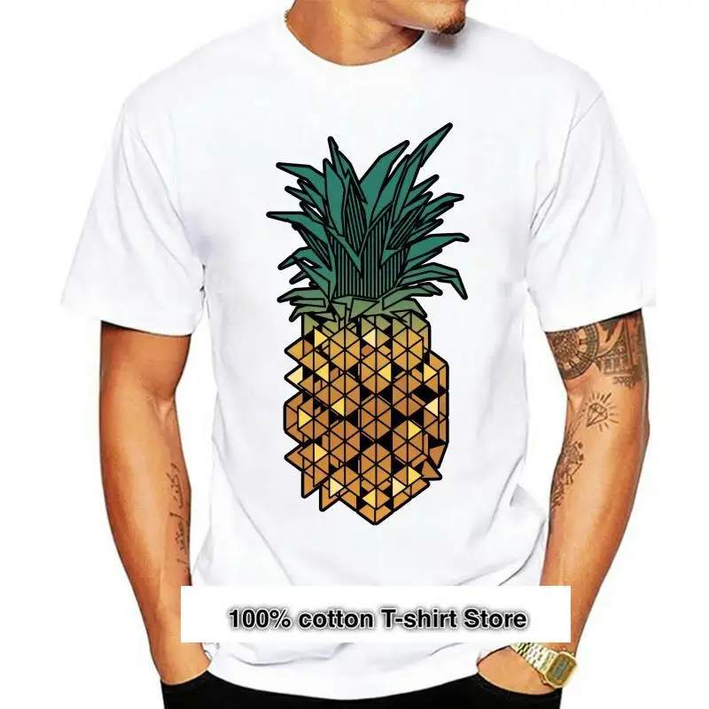 

Camisetas de manga corta para hombre, ropa con imagen geométrica de piña dorada, cuello redondo, Normal, ocio