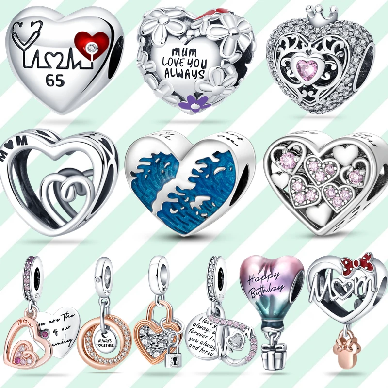 

Mother's Day New Silver Color charms Heart series bead Fit Original 3mm Bracelet&Bangle Making Fashion DIY Jewelry For Women